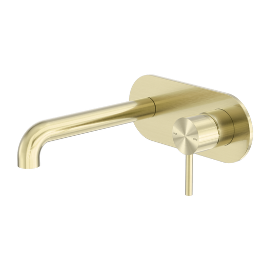 ZEN SS316L WALL BASIN/BATH MIXER 185/230MM SPOUT BRUSHED GOLD