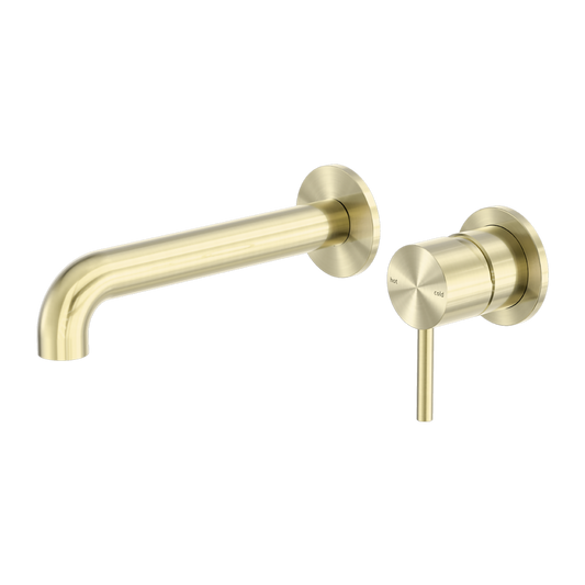 ZEN SS316L WALL BASIN/BATH MIXER SEPARATE BACK PLATE 185/230MM SPOUT BRUSHED GOLD