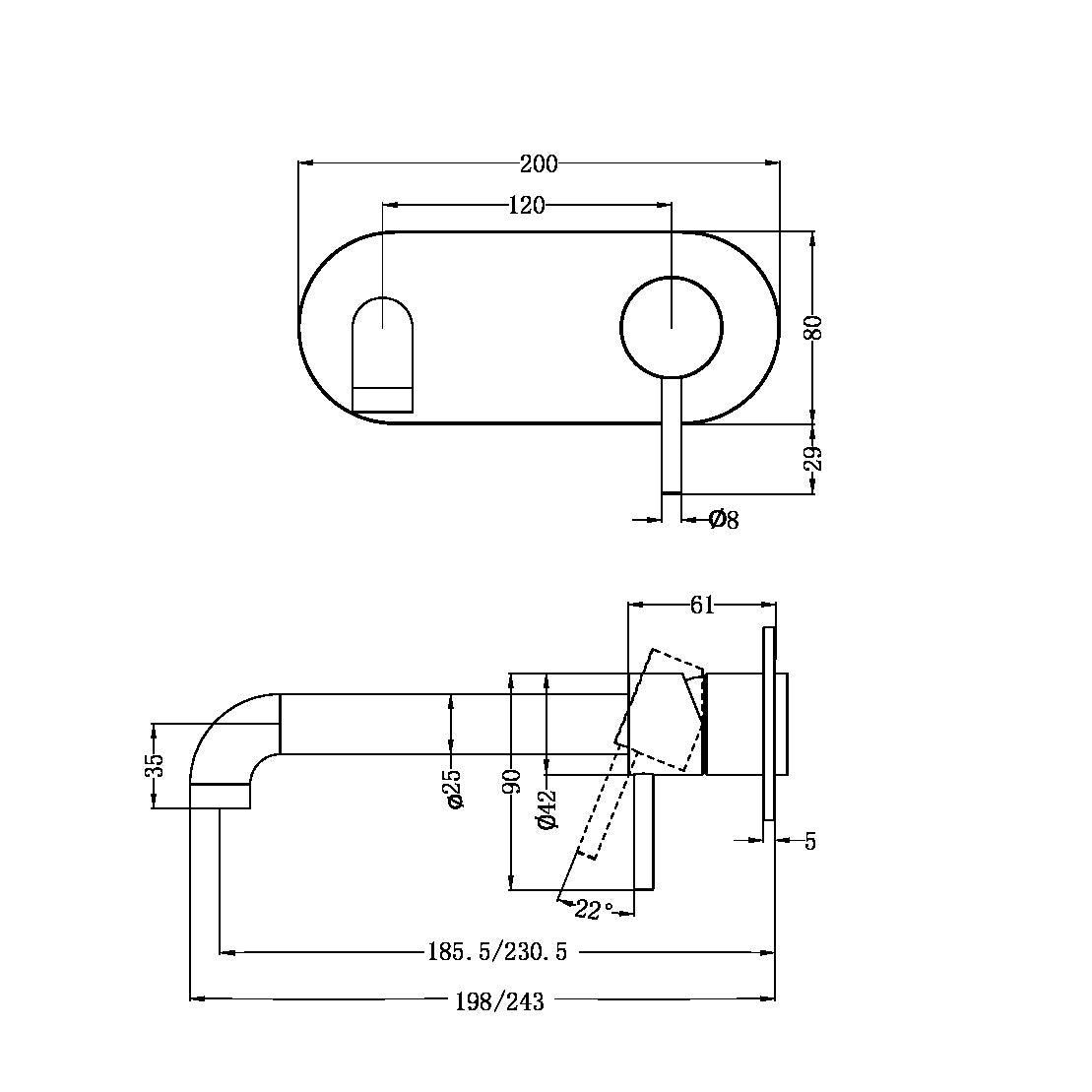 ZEN SS316L WALL BASIN/BATH MIXER 185/230MM SPOUT TRIM KITS ONLY BRUSHED GOLD
