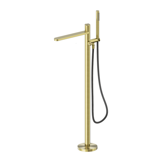 PURE SS316L PROGRESSIVE FREESTANDING BATH MIXER WITH OUTDOOR SHOWER HOSE BRUSHED GOLD