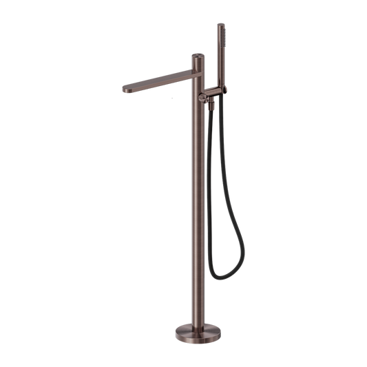 PURE SS316L PROGRESSIVE FREESTANDING BATH MIXER WITH OUTDOOR SHOWER HOSE BRUSHED BRONZE