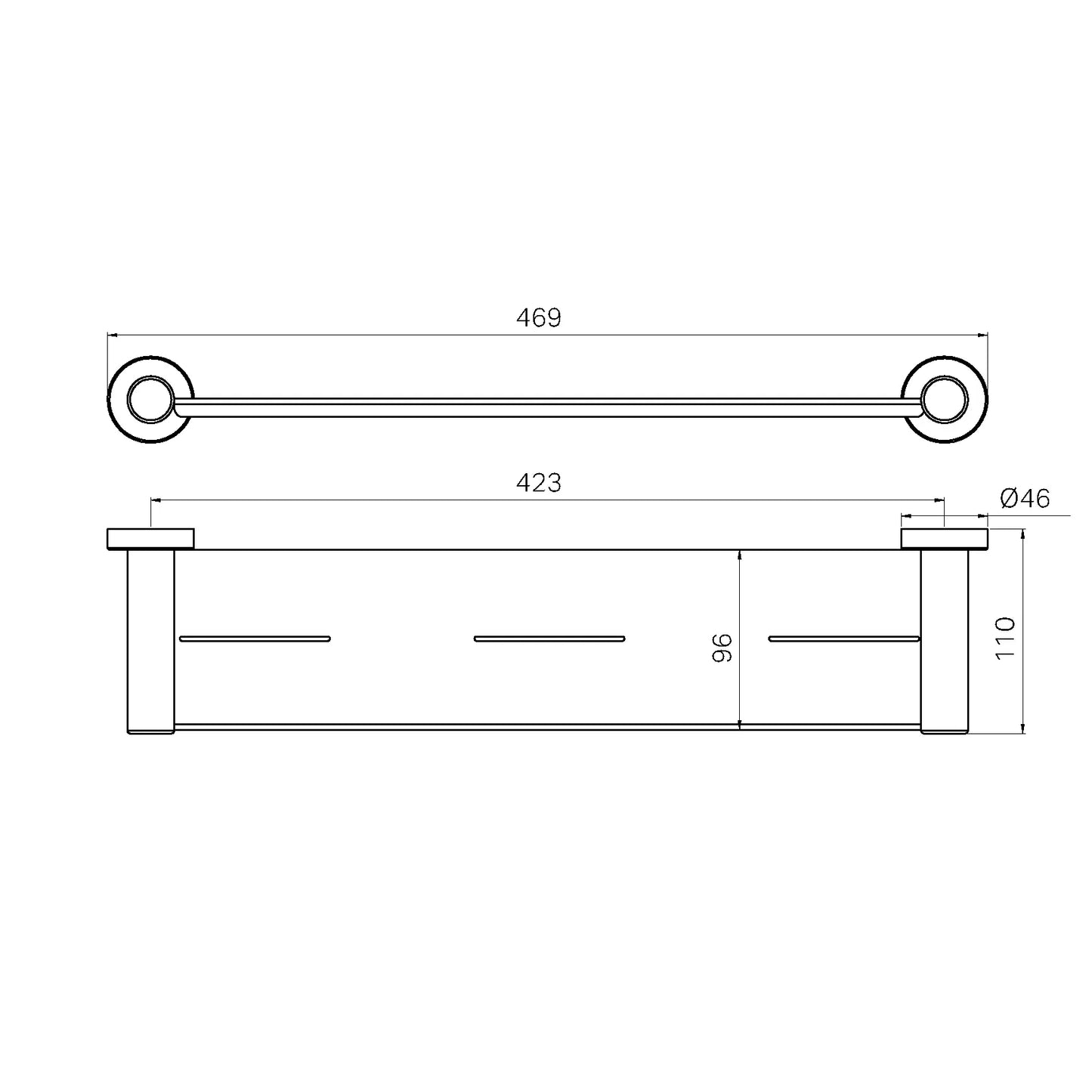 MECCA METAL SHOWER SHELF GUN METAL