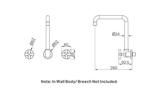 X PLUS WALL KITCHEN SET SWIVEL SPOUT BRUSHED GOLD