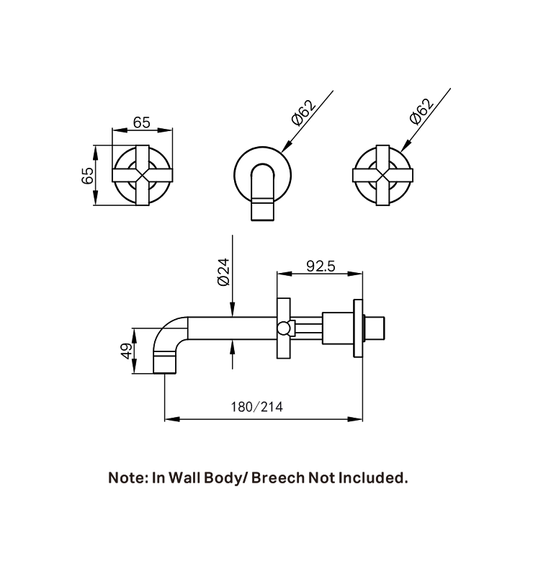 X PLUS WALL BASIN SET 180/215MM MATTE BLACK