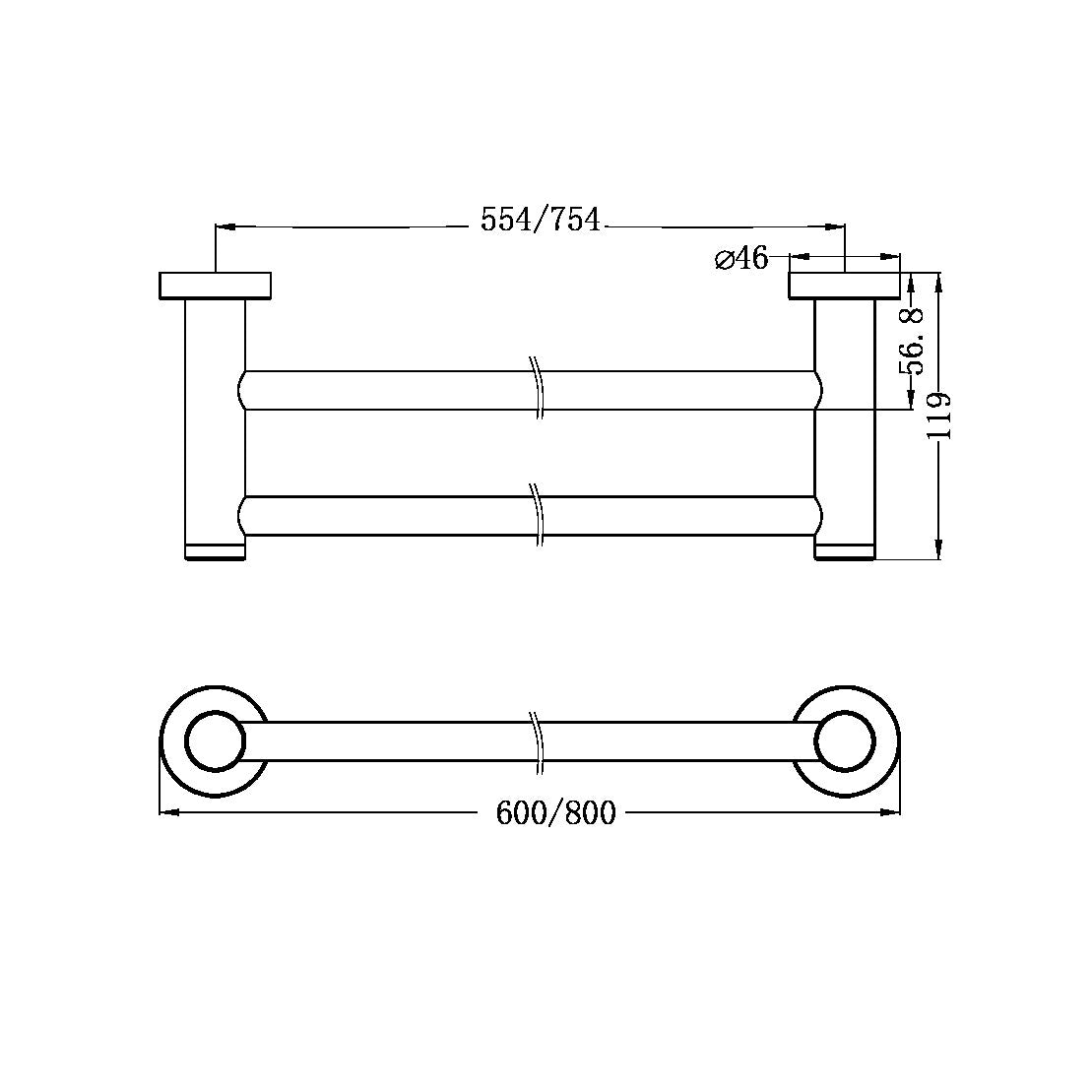 DOLCE II DOUBLE TOWEL RAIL 600/800MM GUN METAL