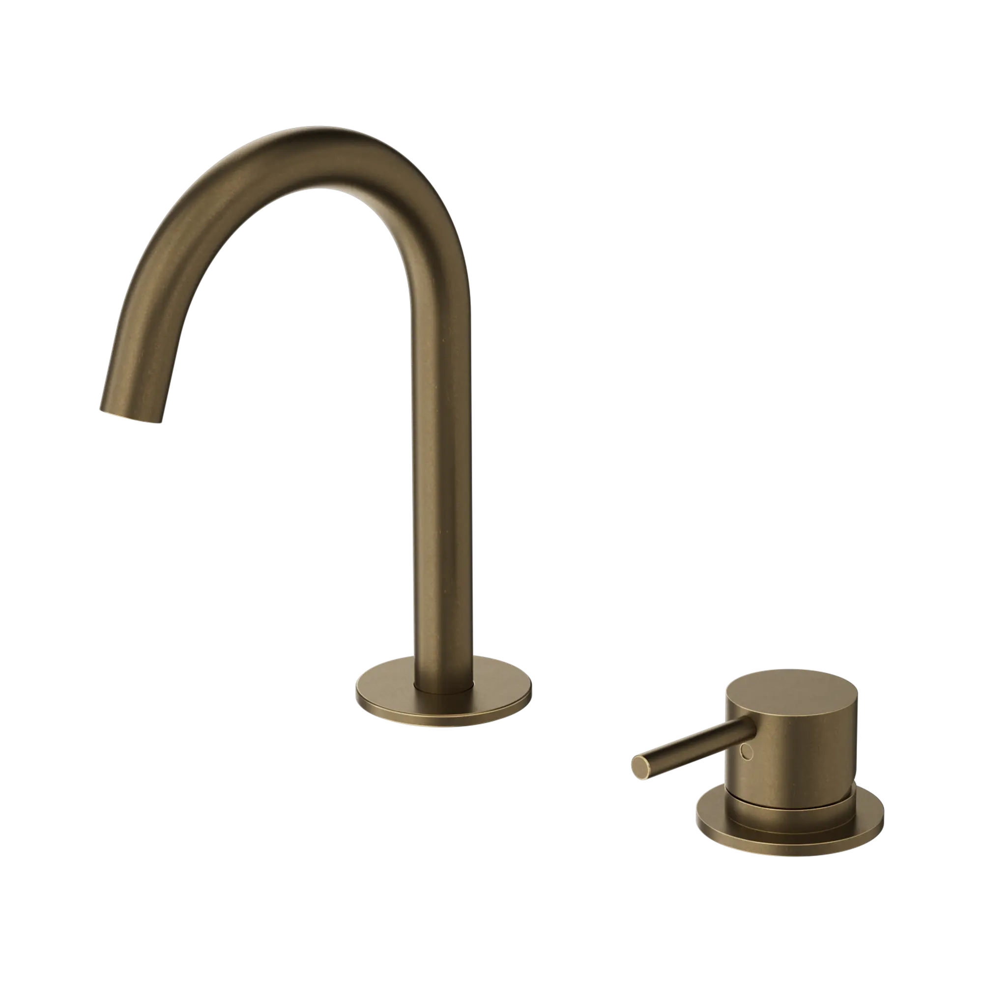 Mecca Hob Basin Mixer Set Arc Spout Tumbled Antique Brass