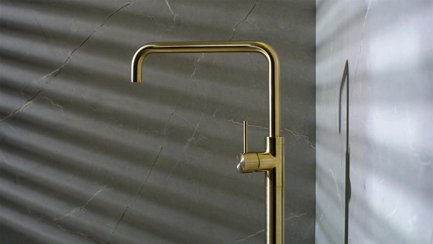 MECCA FREESTANDING BATH MIXER SQUARE SHAPE BRUSHED GOLD