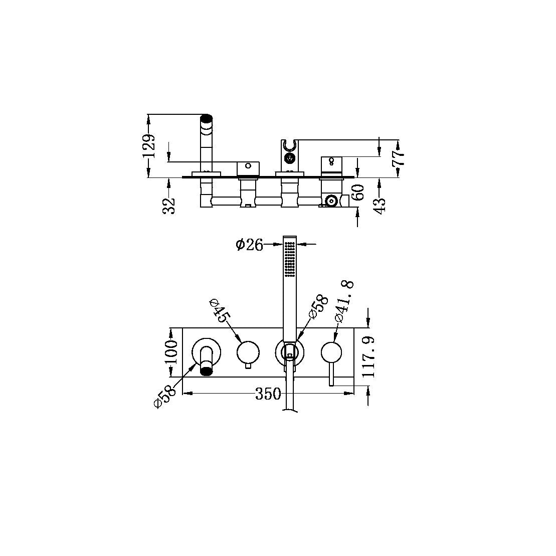 MECCA WALL MOUNT BATH MIXER WITH HAND SHOWER MATTE BLACK