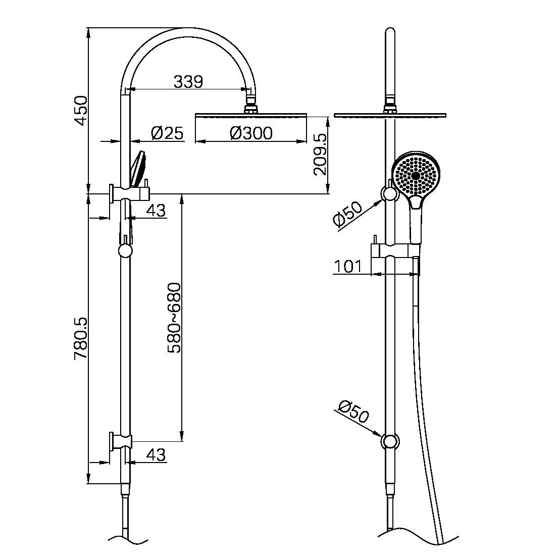 MECCA TWIN SHOWER WITH AIR SHOWER II GUN METAL