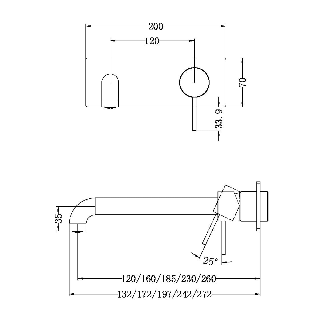 MECCA WALL BASIN/BATH MIXER 120/160/185/230/260MM TRIM KITS ONLY MATTE WHITE