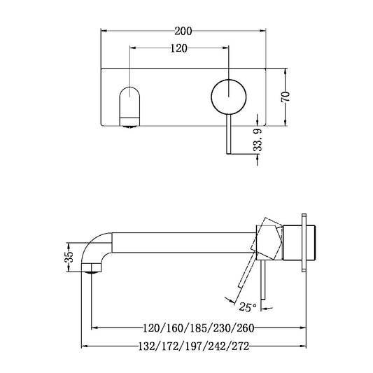 MECCA WALL BASIN/BATH MIXER 120/160/185/230/260MM TRIM KITS ONLY MATTE WHITE