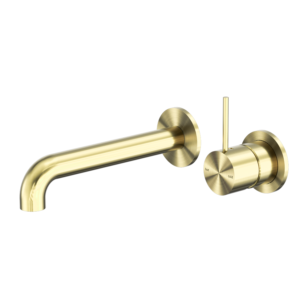 MECCA WALL BASIN/BATH MIXER SEPARATE BACK PLATE HANDLE UP 120/160/185/230/260MM BRUSHED GOLD