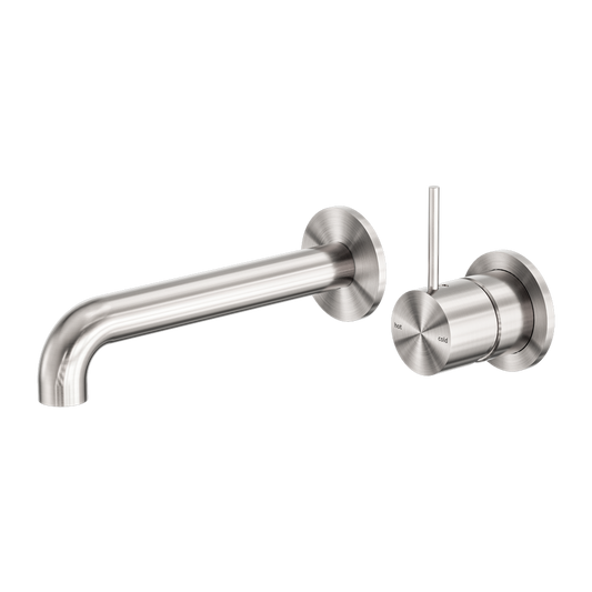 MECCA WALL BASIN/BATH MIXER SEPARATE BACK PLATE HANDLE UP 120/160/185/230/260MM BRUSHED NICKEL