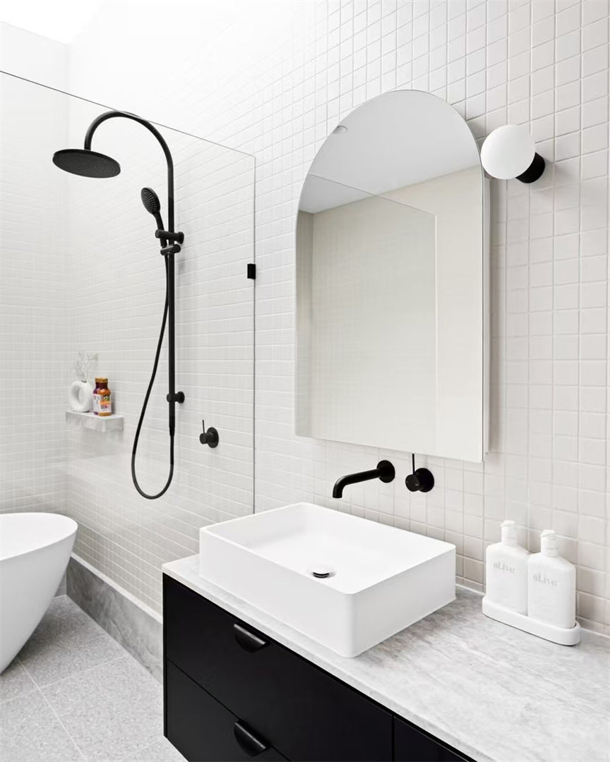 MECCA WALL BASIN/BATH MIXER SEPARATE BACK PLATE HANDLE UP 120/160/185/230/260MM MATTE BLACK
