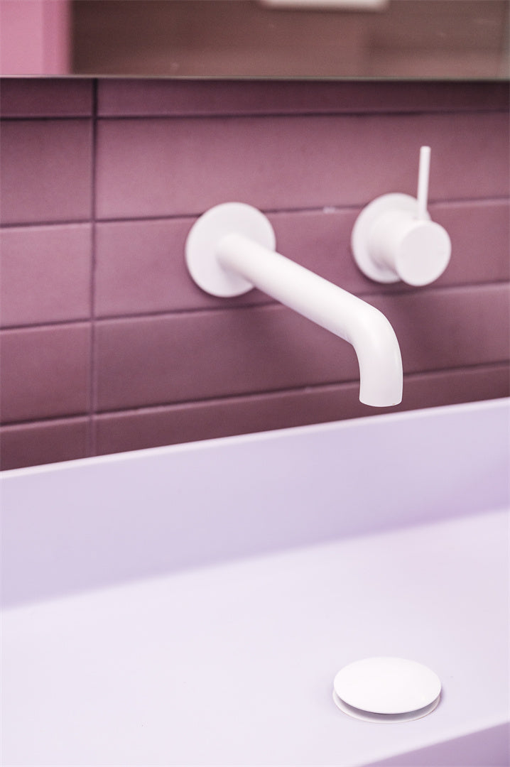 MECCA WALL BASIN/BATH MIXER SEPARATE BACK PLATE HANDLE UP 120/160/185/230/260MM MATTE WHITE
