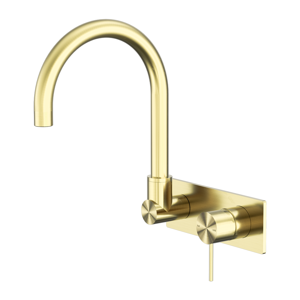 MECCA WALL BASIN/BATH MIXER SWIVEL SPOUT BRUSHED GOLD