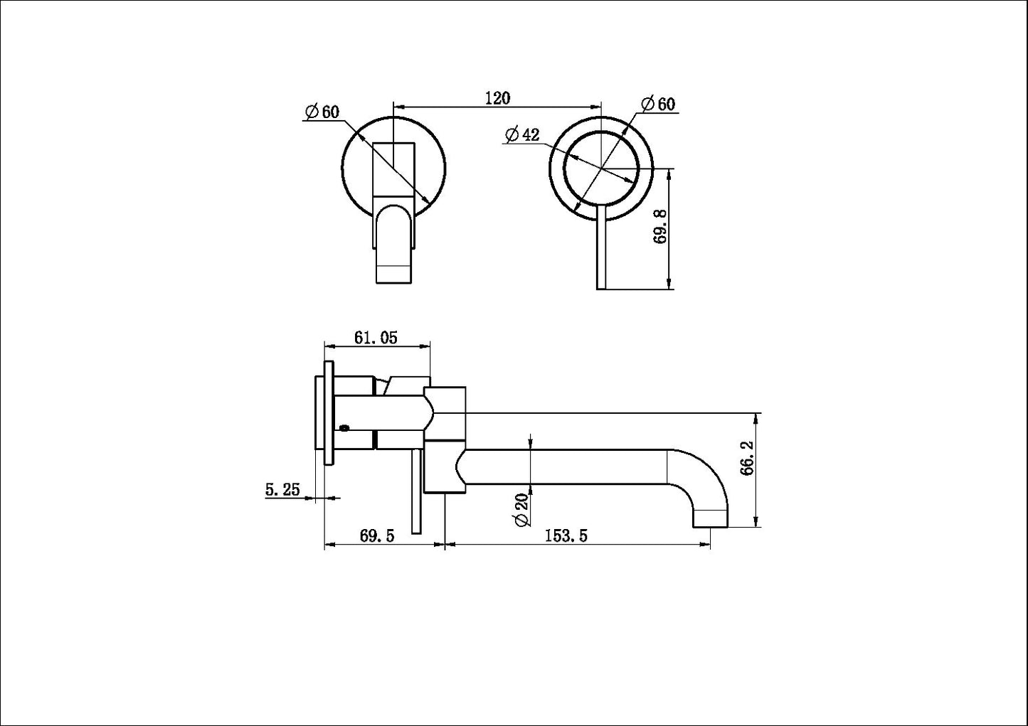 MECCA WALL BASIN/BATH MIXER SWIVEL SPOUT 225MM TRIM KITS ONLY MATTE WHITE
