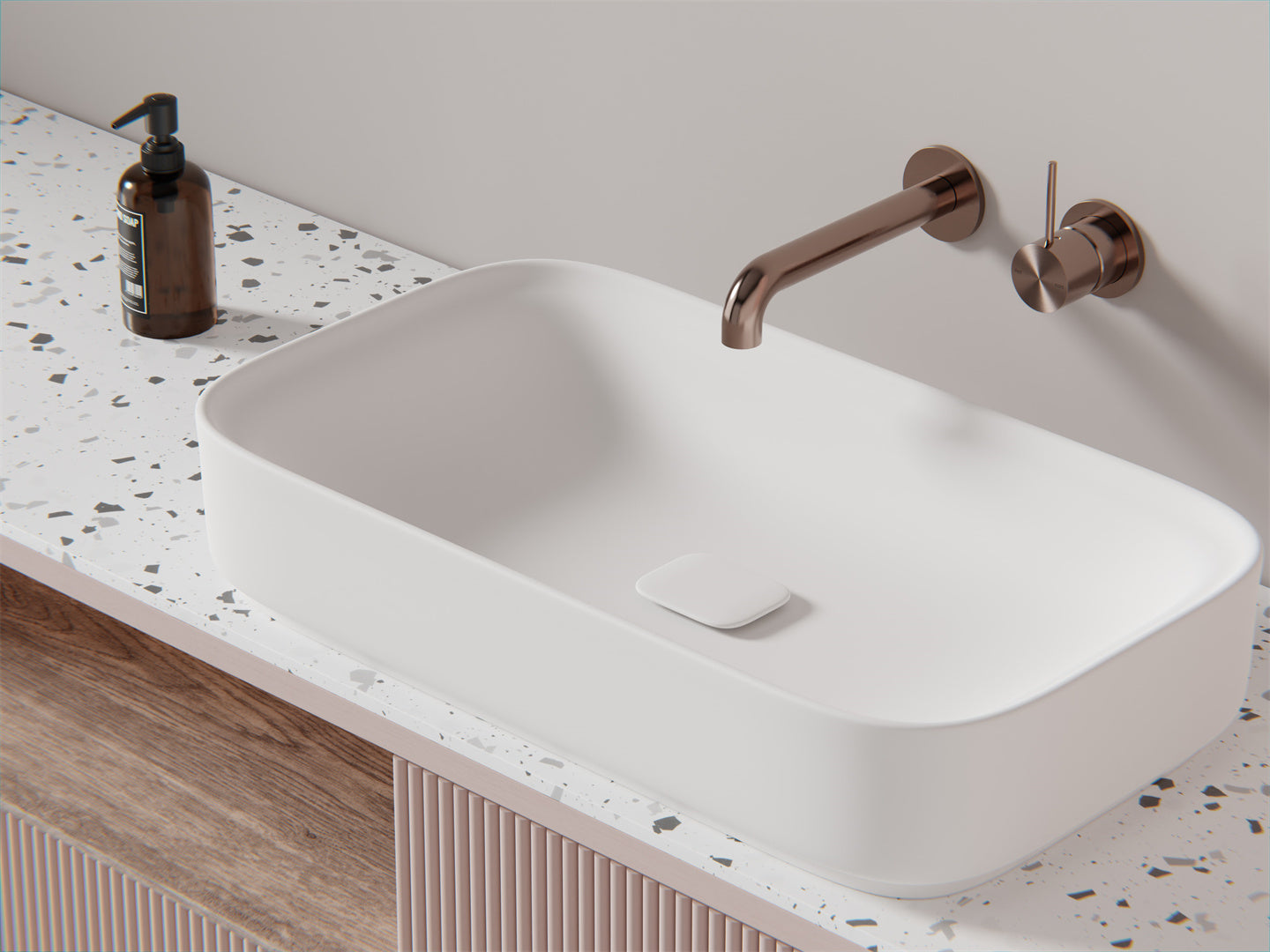 MECCA WALL BASIN/BATH MIXER SEPARATE BACK PLATE HANDLE UP 120/160/185/230/260MM BRUSHED BRONZE