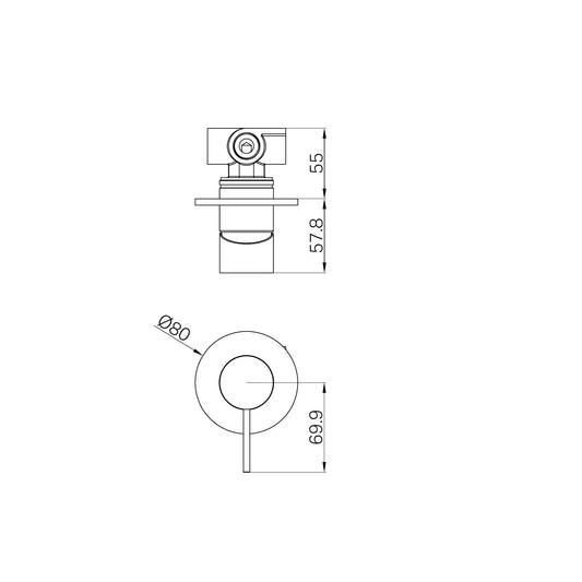 MECCA SHOWER MIXER 80MM PLATE GUN METAL GREY