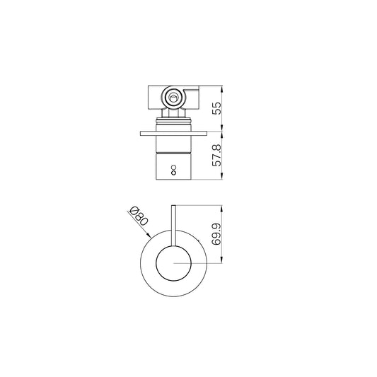 MECCA SHOWER MIXER HANDLE UP 80MM PLATE GUN METAL GREY
