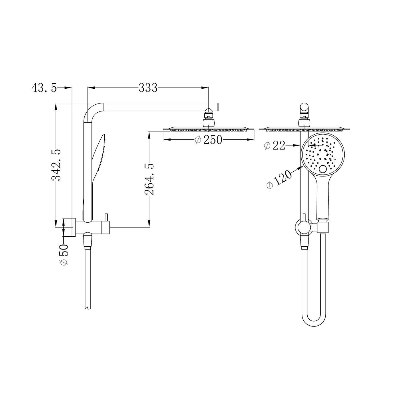 MECCA 2 IN 1 TWIN SHOWER CHROME