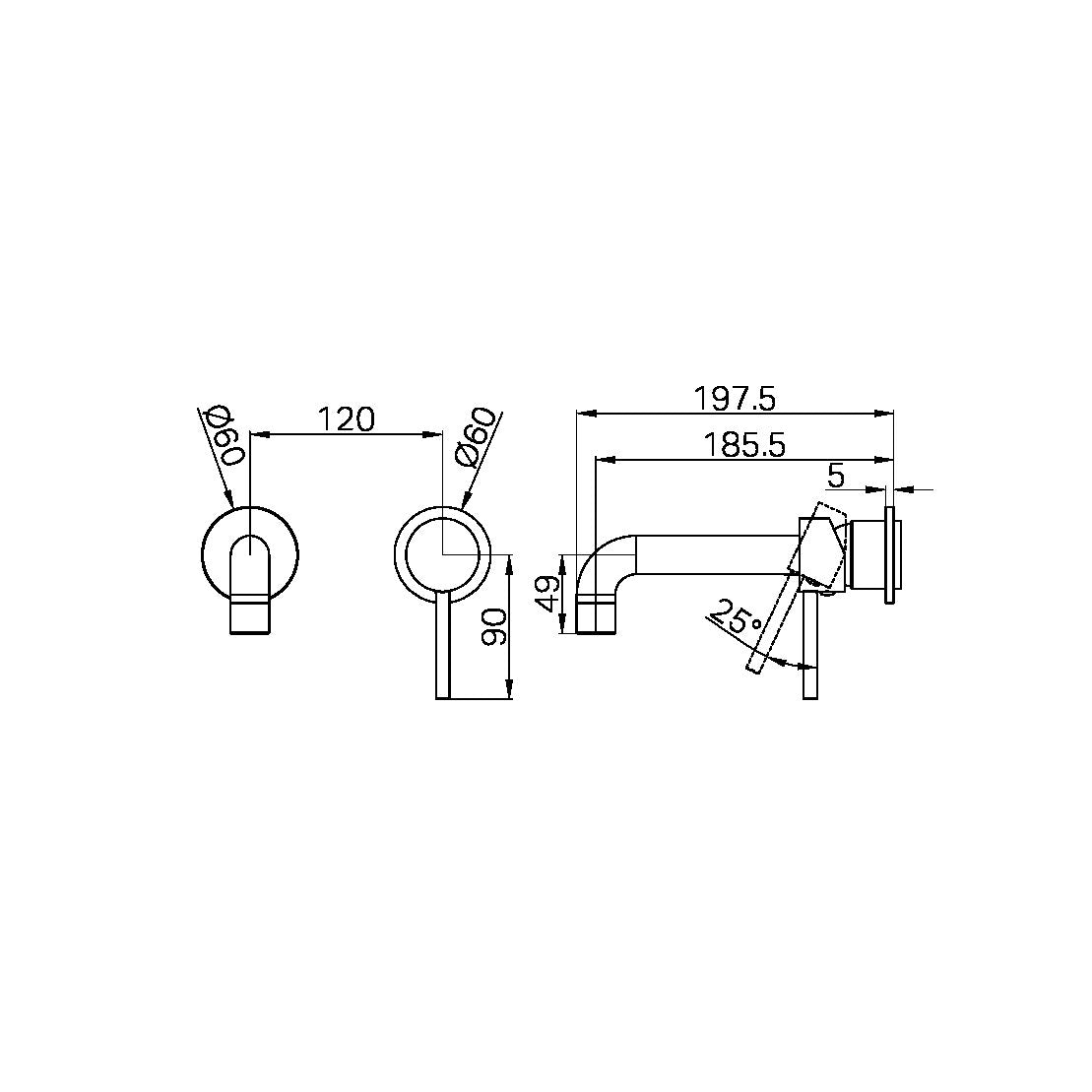 DOLCE WALL BASIN/BATH MIXER SEPARATE BACK PLATE TRIM KITS ONLY GUN METAL