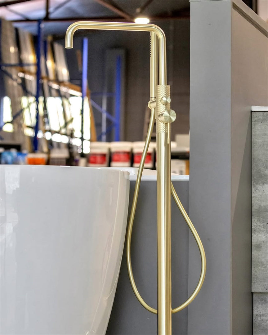 OPAL FREESTANDING BATH MIXER WITH HAND SHOWER BRUSHED GOLD