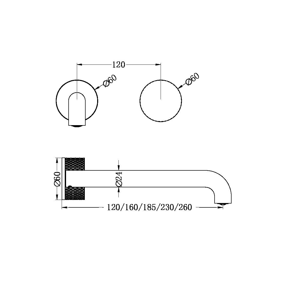 OPAL PROGRESSIVE WALL BASIN/BATH SET 120/160/185/230/260MM BRUSHED NICKEL