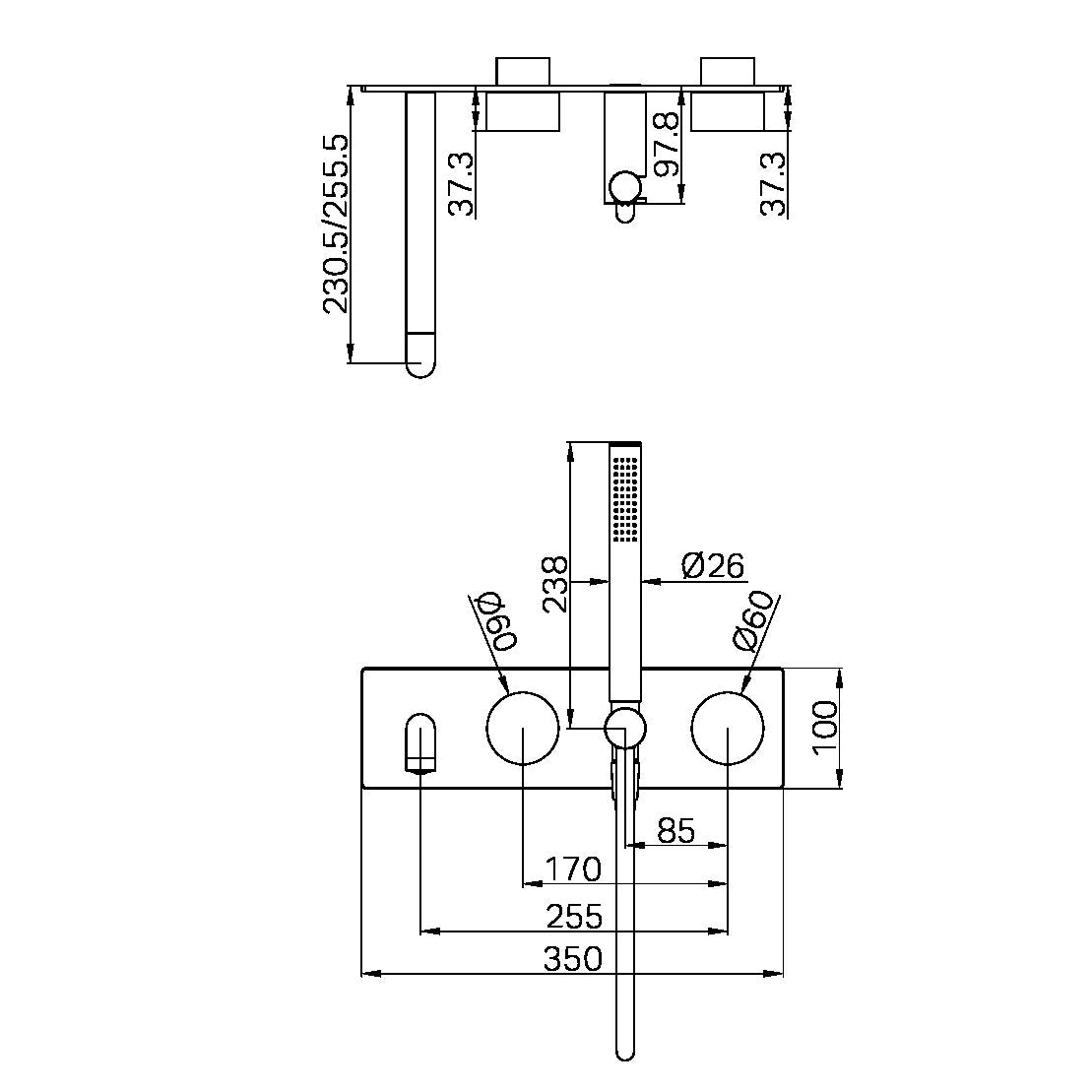 KARA PROGRESSIVE SHOWER SYSTEM WITH SPOUT 230/250MM TRIM KITS ONLY GUN METAL