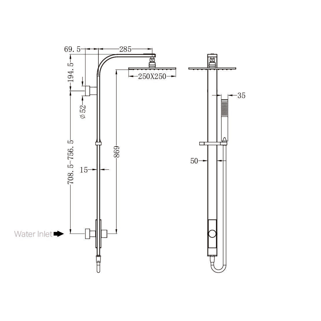 ASTRA RAIN SQUARE TWIN SHOWER SINGLE HOSE CHROME (NR281305CCH)