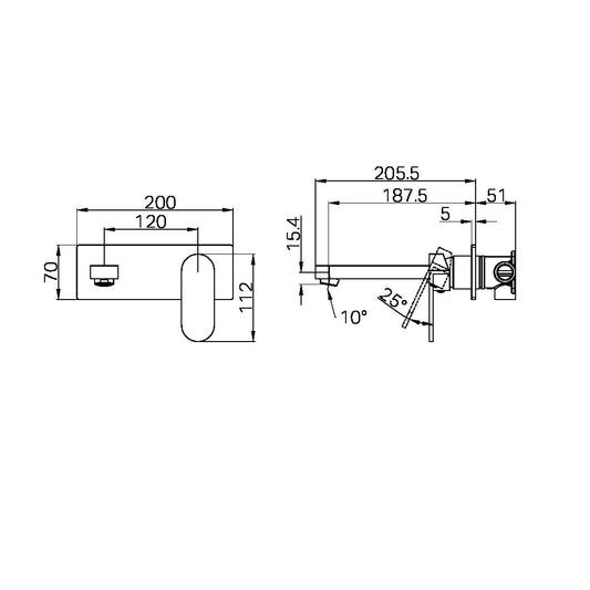 ECCO WALL BASIN/BATH MIXER BG (NR301310ABG) BRUSHED GOLD