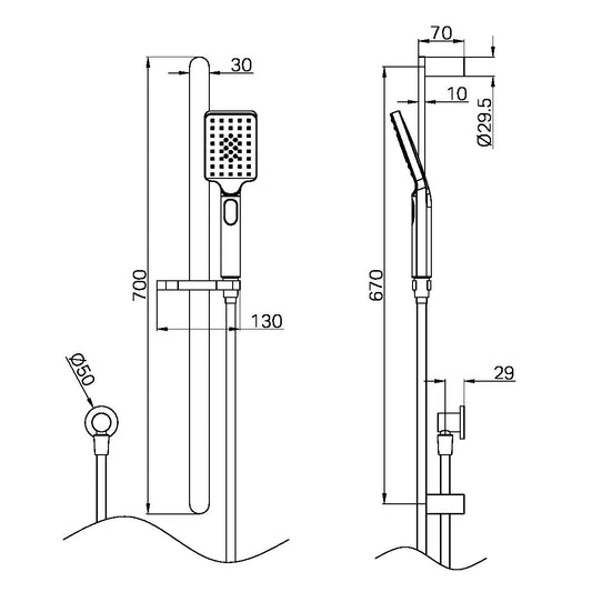 BIANCA SHOWER RAIL BRUSHED GOLD