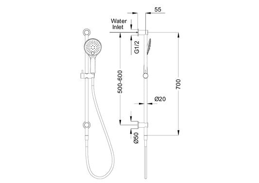 3 FUNCTION SHOWER RAIL MATTE BLACK