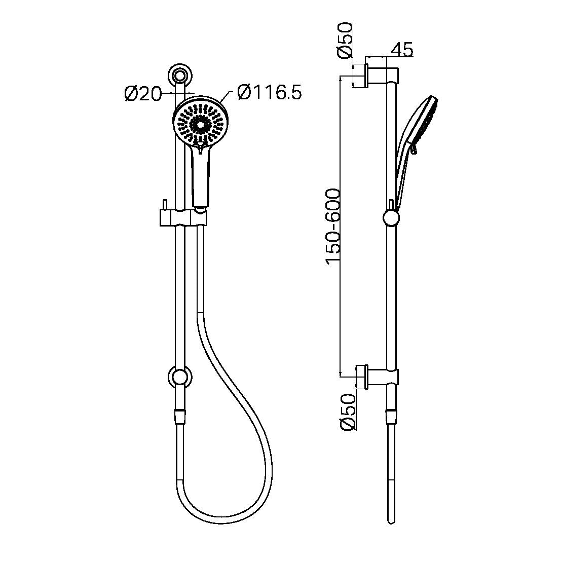 3 FUNCTION SHOWER RAIL GUN METAL