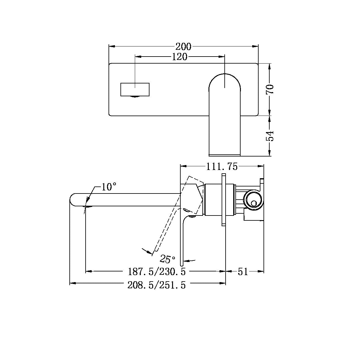 BIANCA WALL BASIN/BATH MIXER 187/230MM MATTE BLACK