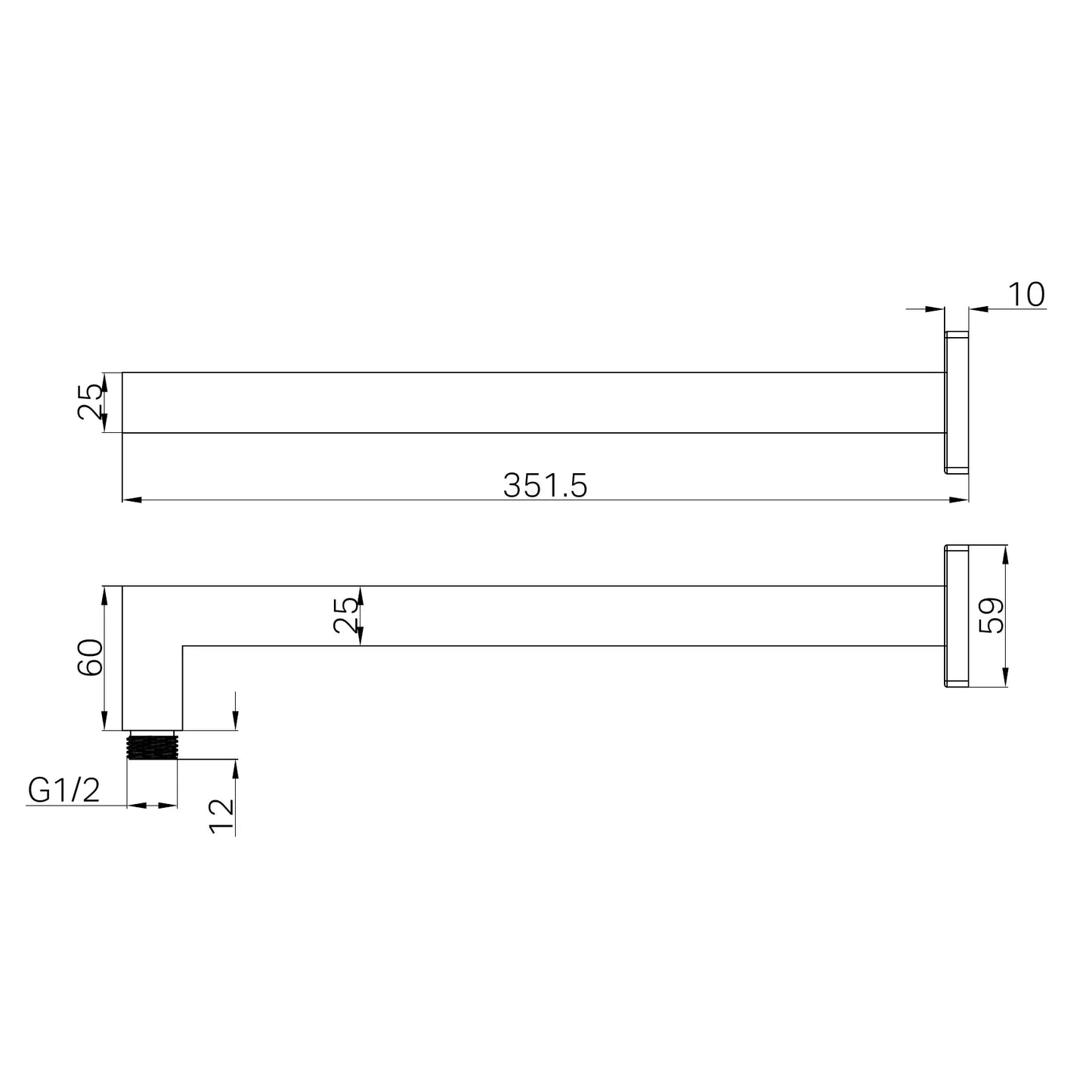SQUARE SHOWER ARM CHROME (NR501CH) GUN METAL