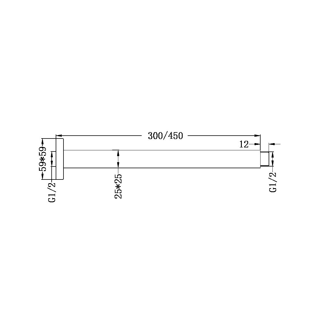 SQUARE CEILING ARM 300/450MM LENGTH MATTE BLACK