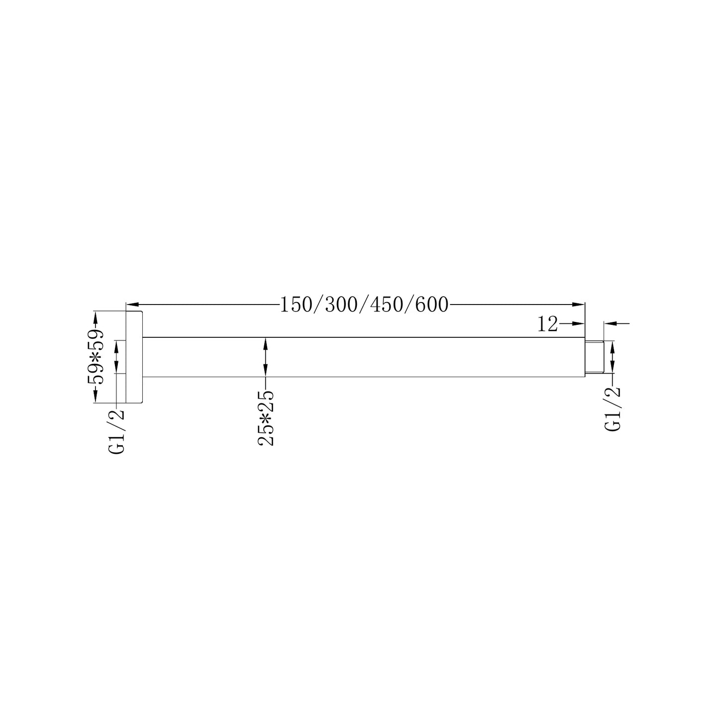 SQUARE CEILING ARM 300MM LENGTH CHROME