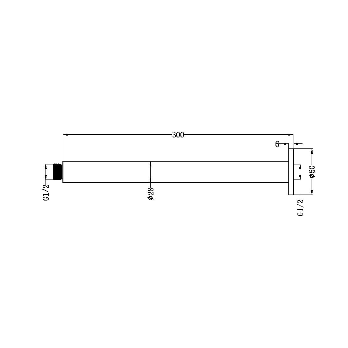 ZEN SS316L ROUND CEILING ARM 300MM LENGTH BRUSHED NICKEL