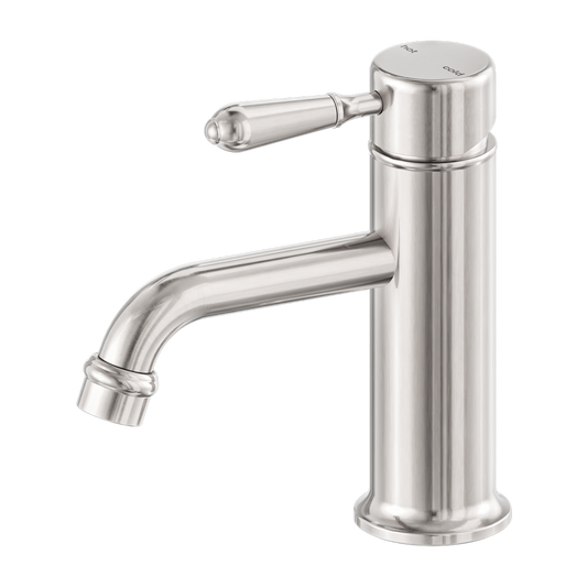 YORK STRAIGHT BASIN MIXER WITH METAL LEVER BRUSHED NICKEL