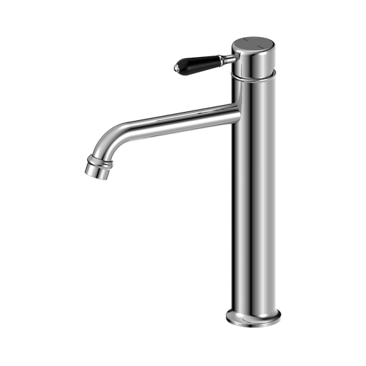 York Straight Tall Basin Mixer With Black Porcelain Lever