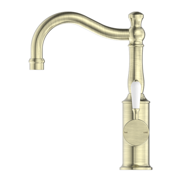 YORK BASIN MIXER HOOK SPOUT WITH AGED BRASS