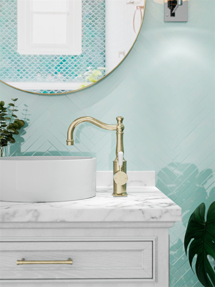 YORK BASIN MIXER HOOK SPOUT WITH AGED BRASS
