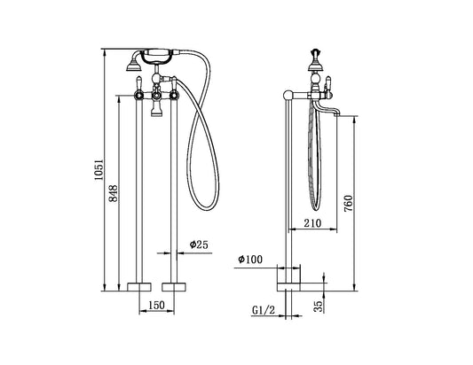 YORK FREESTANDING BATH SET WITH METAL HAND SHOWER BRUSHED NICKEL