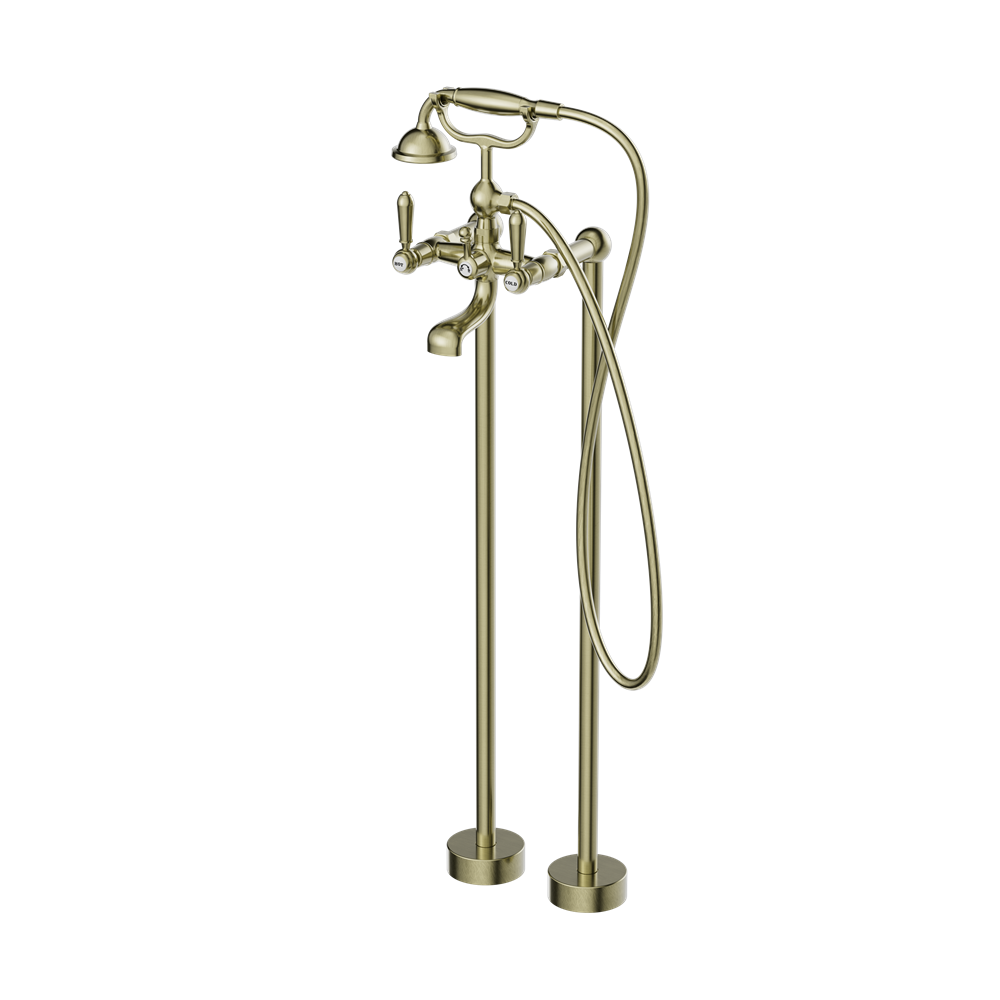 YORK FREESTANDING BATH SET WITH METAL HAND SHOWER AGED BRASS