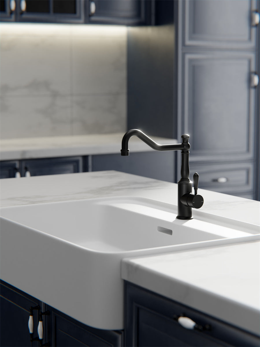 YORK KITCHEN MIXER HOOK SPOUT WITH METAL LEVER MATTE BLACK