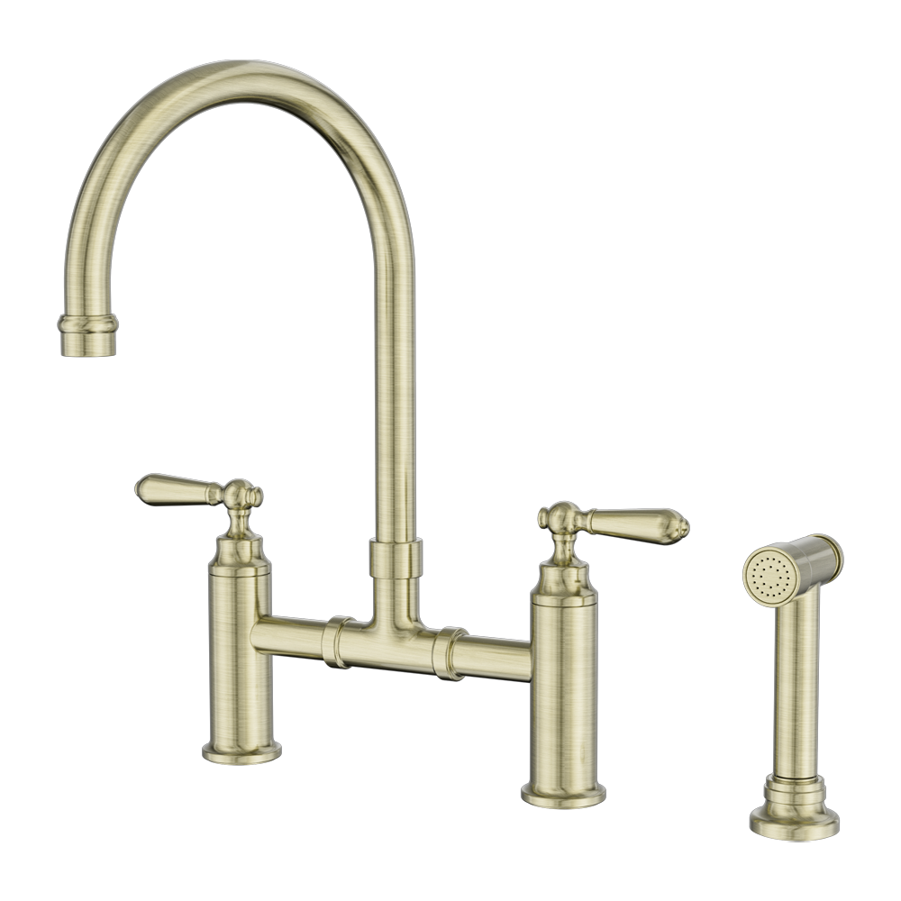 YORK BRIDGE PULL OUT KITCHEN SET WITH HAND SPRAY AGED BRASS