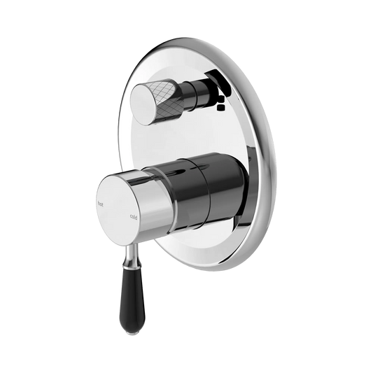 York Shower Mixer With Diverter With Black Porcelain Lever