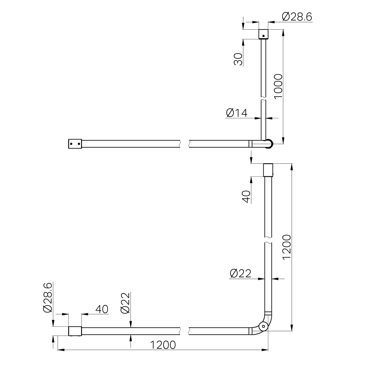 MECCA CARE CURTAIN RAIL 1200X1200MM 90 DEGREE GUN METAL