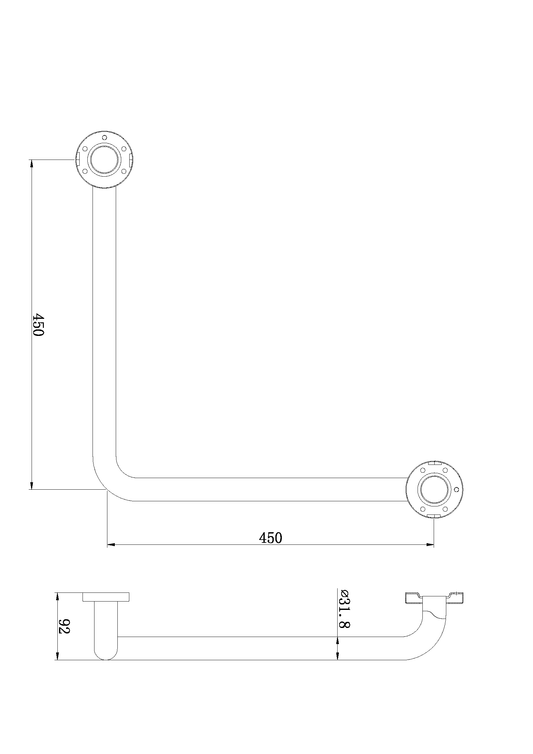 CLASSIC CARE SS304 450X450 RIGHT ANGLE GRAB BAR (CONCEALED FIXING) CHROME